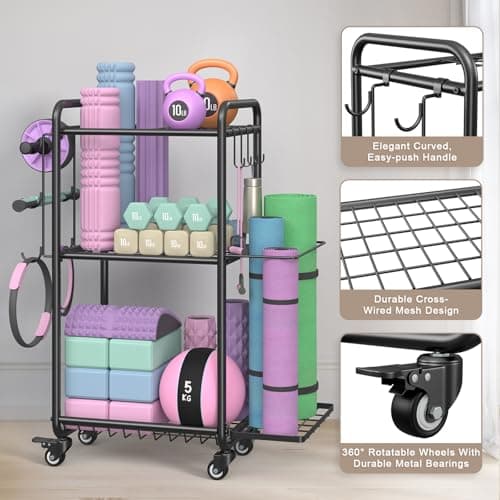 Multi-Functional Home Gym Storage Rack - Yoga Mat Storage Rack, Dumbbell Weight Rack & Workout Equipment Storage with Heavy-Duty Steel Construction for Gym Fitness Organizer (Black) 6