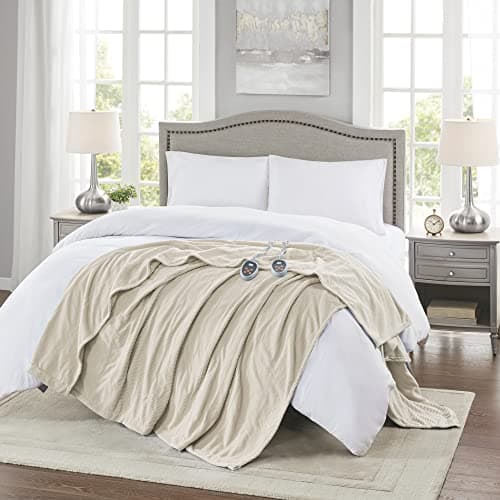 Beautyrest Electric Blanket Luxurious Micro Fleece Ultra Soft Ribbed Textured, Cozy and Snuggly Cover for Cold Weather, Fast Heating, Auto Shut Off, 20 Level Heat Setting Controller, Queen, Beige 8