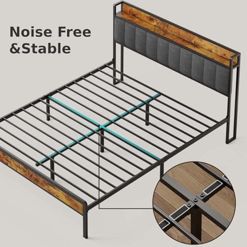 Gizoon Queen Metal Platform Bed,Bed Frame with Upholstered Wooden Headboard, Noise Free, No Box Spring Needed with Underbed Storage, Modern Bedroom Furniture，Easy Assembly 7