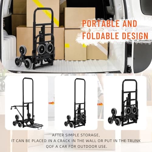 Stair Climbing Cart, 330 LB Climber Hand Truck with Adjustable Handle, Portable Folding Cart for Stairs, Stair Climbing Dolly Hand Carts with 10 Wheels for Shopping, Moving, Office Use 7