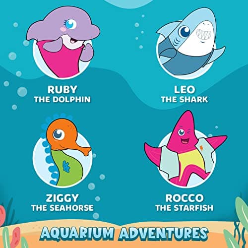 AquaSonic Kids' Water Flosser for Ages 6+ | Standard Nozzle, Orthodontic Nozzle & Waterproof Stickers | 4 Flossing Modes | Aquarium Adventures Theme (Blue) 6