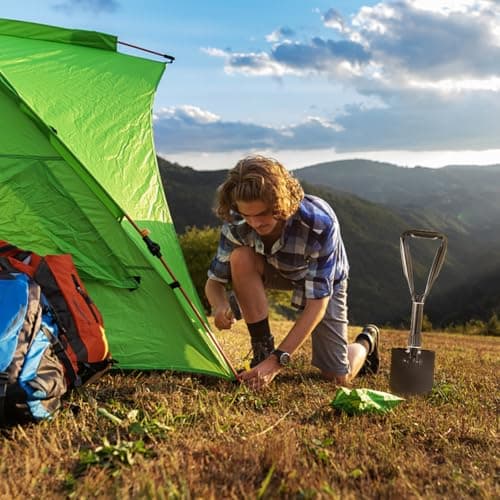 Camping Shovel, 18.5'' Lightweight Digging Shovel Portable Ergonomic High Carbon Steel Folding Shovel for All Occasions Outdoor Camping Hiking Garden Emergency 6