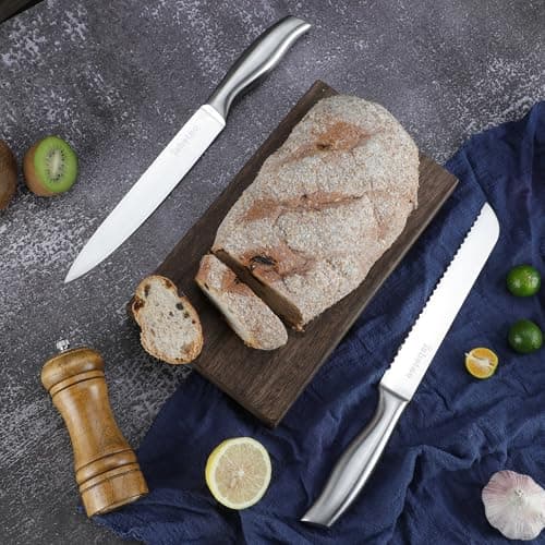 isheTao Knife Sets for Kitchen with Block, 15 Piece Kitchen Knife Set, Ultra Sharp Chef Knife Set for Kitchen, High Carbon Stainless Steel Knife Block Set with Sharpener, Silver 7