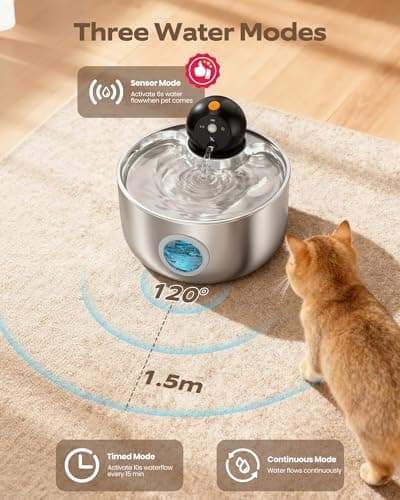 Wireless Cat Water Fountain Cordless: Stainless Steel Cat Fountains for Drinking - 88oz/2.6L Battery Operated Pet Water Fountain Indoor with Motion Sensor - Rechargeable Automatic Water Dispenser 7