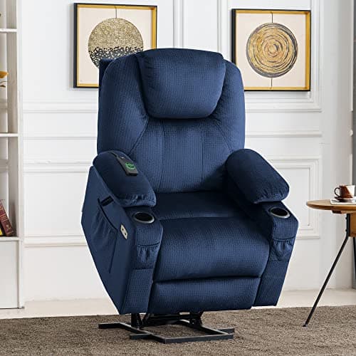 MCombo Small Power Lift Recliner Chair Sofa with Massage and Heat for Petite Elderly, 3 Positions, Cup Holders, and USB Ports, Extended Footrest, Fabric 7141 (Navy Blue) 9