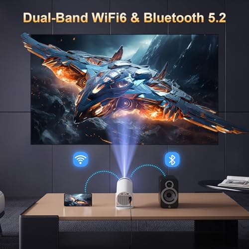 Mini Projector with Latest Android 13 - Portable Projector with WiFi 6 Bluetooth 5.2: Built-in Apps, 4K/1080P Support, Auto Keystone, 180° Rotatable, 40"-130" Movie Video Projector for Indoor/Outdoor 7