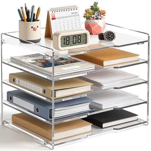 KKU 5 Tier Clear Acrylic Desk Organizer, Letter Tray Paper File Desk Organizer and Accessories For Office Supplies