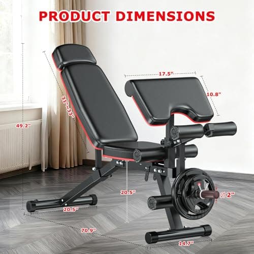 XDDIAS Workout Bench, Weight Bench with Leg Extension and Leg Curl, Preacher Curl Bench with Extended Headrest, Adjustable Incline Decline Flat Bench for Home Gym, 900LBS 7