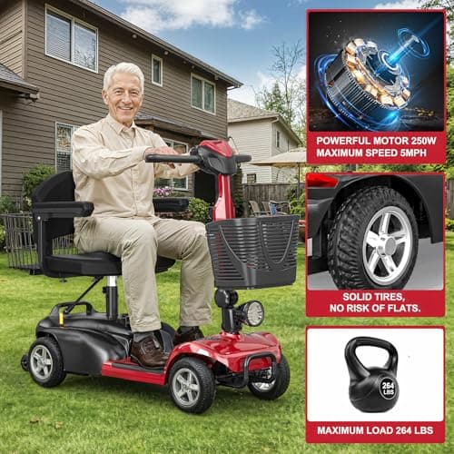 Spacewalk 4 Wheel Mobility Scooter for Seniors - with Dual Baskets, 350W Motor, 264 lbs Capacity, 15 Miles Range, USB Charging Port, Foldable Heavy Duty Mobile Scooter for Elderly 6