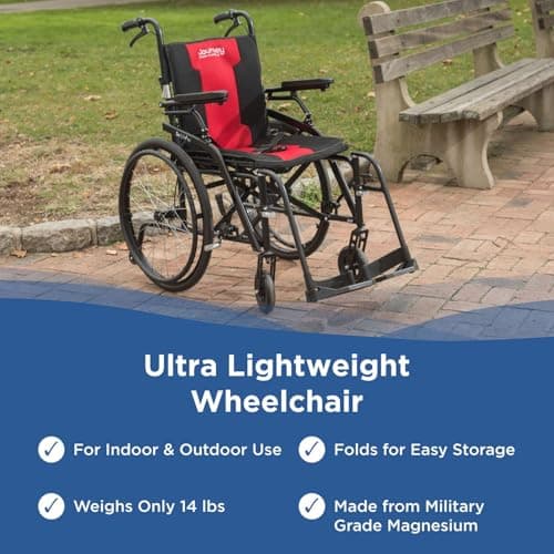 Journey SoLite C2 Ultra Lightweight Wheelchair for Adults & Seniors – Foldable Portable Manual Chair 250 Lb Capacity – Patterned Frame with Red Trim 6