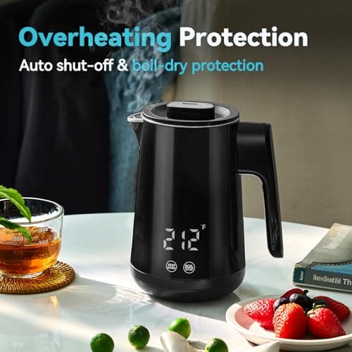 Seehot® 850ml Small Electric Kettle Temperature Control,800W Double Wall Electric Tea Kettle of 304 Stainless Steel,5 Temp Presets,Hot Water Kettle Electric,Auto Shut Off for Tea and Coffee-Black 8