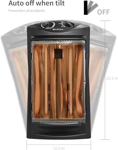 Comfort Zone Space Heaters for Indoor Use, Portable Electric Heater, Adjustable Thermostat, Infrared Heat, Quartz Tower Space Heater with 2 Heat Settings, Bedroom Heater, Black 4