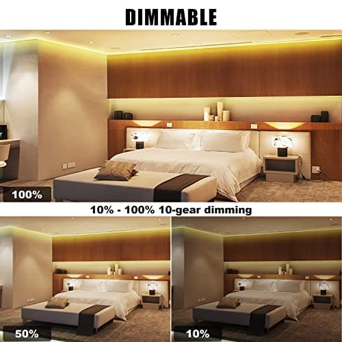 Tatazone White COB Led Strip Lights Max with RF Remote, 16.4ft 3000K Dimmable Ultra Bright Warm White COB Light Strip, Adhesive Indoor COB Led Lights for Living Room, Shelf, Cabinet 5