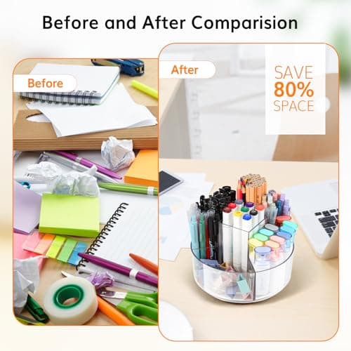 Hiborateed Rotating Pencil Holder for Desk, 5 Slots 360-Degree Spinning Acrylic Pen Holder for Desk, Marker Holder Caddy Art Supply Organizer Pen Organizer for Office Home School 7