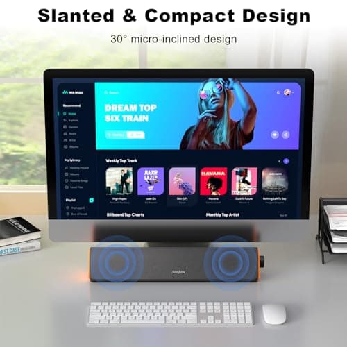 SOULION R50 Bluetooth Computer Speakers, 3.5mm PC Sound Bar for Desktop Monitor, Wired USB Powered & Colorful LED Lights with Switch Button, Surround Sound Soundbar PC Spearkers for Computer 6