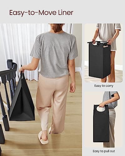 VASAGLE Laundry Hamper, Laundry Basket, Laundry Sorter with 3 Pull-Out and Removable Bags, Shelf, Metal Frame, 3 x 10.6 Gallons (40 L), 36.4 x 13 x 28.4 Inches, Ink Black and Rustic Brown UBLH301B01 6