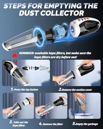 BRL Handheld Vacuum Cordless, Brushless Car Vacuum Cleaner with 12000PA Powerful Suction, 2 Suction Modes Mini Hand Vacuum, Dry & Wet, Portable Vacuum for Car Pet Hair, Home, Office, Keyboards 9