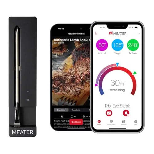 MEATER SE: Smart Bluetooth Meat Thermometer | Long-Range Wireless Probe for Oven, Grilling, Smoking, BBQ & Air Fryer | Dual Sensors & Guided Cook System | Black Charger