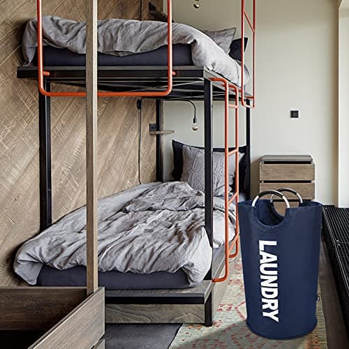 DOKEHOM 90L Large Laundry Basket, Collapsible Laundry Bag, Freestanding Tall Clothes Hamper, Foldable Washing Bin (Dark Blue) 9