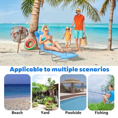 Anwick Folding Chaise Lounge Chair with Pillow, Sun Tanning Chair with 4-Position Reclining Back, Outdoor Lounge Chairs for Outside, Beach, Poolside, Yard, Patio (Blue) 7