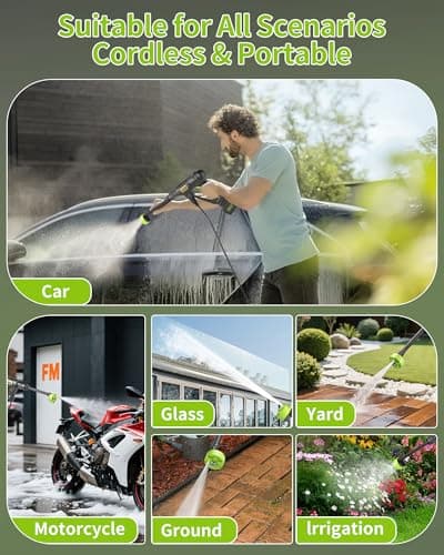MIMYTH Cordless Power Washer; 990 PSI Cordless Pressure Washer with 4.0Ah Battery&Charger & 6-in-1 Nozzle; powerwashers for Home; Portable Power Washer for car wash, Yard 8