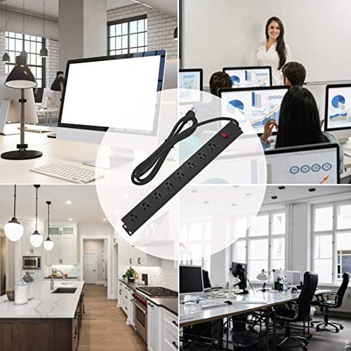 HHSOET Metal 8 Outlet Mountable Power Strip, Wall Mount Outlet Heavy Duty, Wide Spaced Commercial Shop Power Strip with Switch, 15A 125V 1875W, 6 FT SJT 14AWG Power Cord.(Black) 7