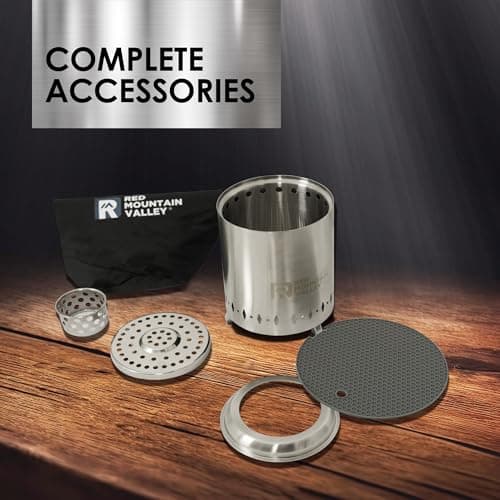 Red Mountain Valley Smokeless Tabletop Fire Pit with Mat, Portable Mini Low Smoke Camping Stove, with Travel Bag and Fireproof Mat, Stainless Steel Grey, for Outdoor Enthusiasts 7