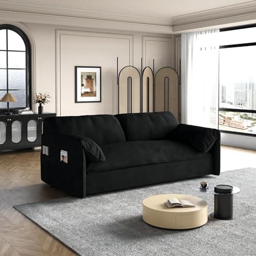 Convertible Pull Out Sofa Bed Queen Size, 3-in-1 Convertible Sleeper Couch with Thicked Cushions and Side Storage,Multi-Functional Velvet Loveseat Sofá for Living Room,Bedroom,Apartment,Office
