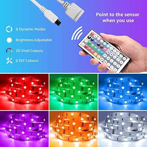 Lepro 65.6ft LED Strip Lights, Ultra-Long RGB 5050 LED Strips with Remote Controller and Fixing Clips, Color Changing Tape Light with 12V ETL Listed Adapter for Bedroom, Room, Kitchen, Bar(32.8FTX 2) 9