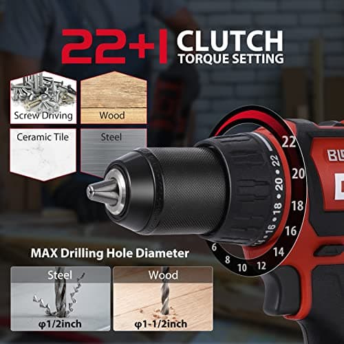 DCK Brushless Cordless Drill Set, 20V Max Electric Drill with 4.0Ah Battery 531in.lbs, 1/2Inch Keyless All-Metal Chuck, 2 Variable Speeds, Power Drill Kit for Screw Wood/Ceramic/Tile/Steel KDJZ04-13 5