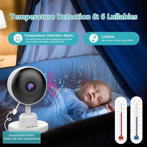 BondFree Baby Monitor with 2600mAH Battery, 30W HD Camera, 2.8”Display, Baby Monitor with Camera and Audio, 1000ft Long Range, Auto Night Vision, 6 Lullabies, Temperature Sensor, Indoor 8