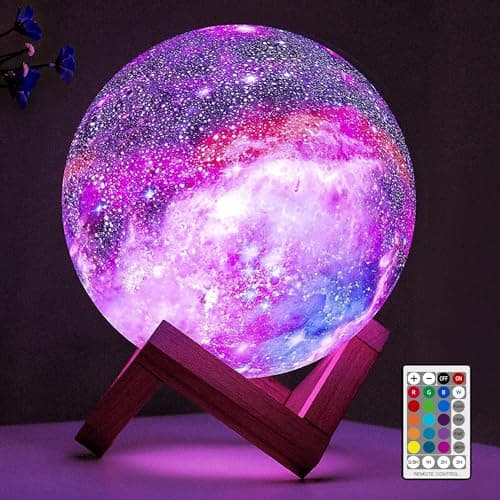 BRIGHTWORLD Moon Lamp Galaxy Lamp 5.9 inch 16 Colors LED 3D Moon Light, Remote & Touch Control Moon Night Light Christmas Gifts for Girls Boys Kids Women Birthday（Wooden Base）
