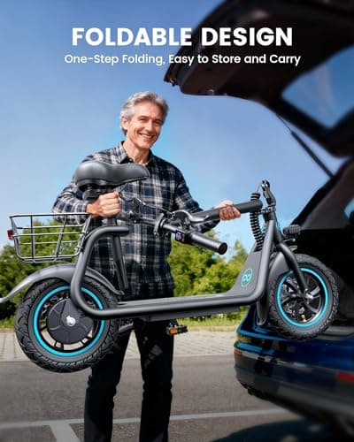 AWWSCOOTER C1 Electric Scooter with Seat for Adults, 450W Motor, 20-Mile Range, 16 MPH, Foldable Commuter E-Scooter with Basket for Grocery, Pets, and Daily Commute– Classic Black 6