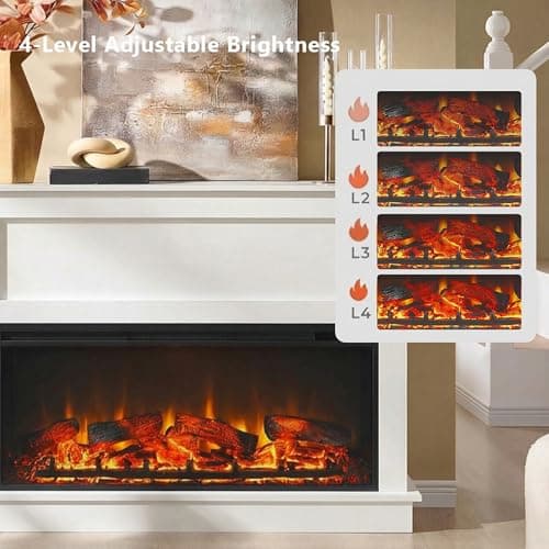Andehomy 51" Farmhouse Electric Fireplace TV Stand with Mantel, 42" Insert Electric Fireplace Heater with Remote Control, Adjustable 3D Flame Effect, White 5