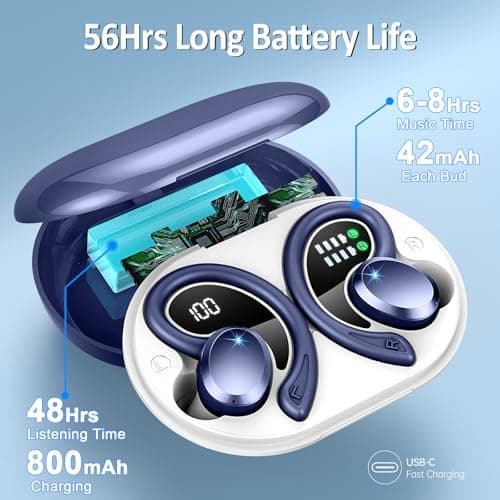 Wireless Earbuds Sport, 2025 Bluetooth 5.4 Headphones Bass Hi-Fi Stereo Over Ear Buds, 56Hrs Noise Cancelling Headset with Earhook, IP7 Waterproof Earphones Workout Running for Laptop Pad Android iOS 4