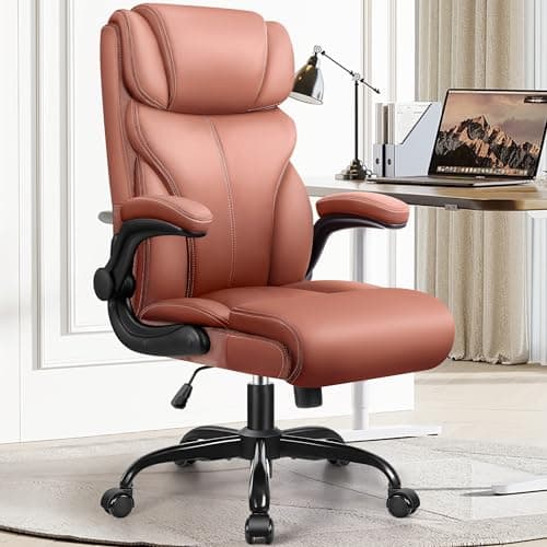 HeroSet Office Chair, Ergonomic Big and Tall Computer Desk Chairs, Executive Breathable Leather Chair with Adjustable High Back Flip-up Armrests, Lumbar Support Swivel PC Chair with Rocking Function