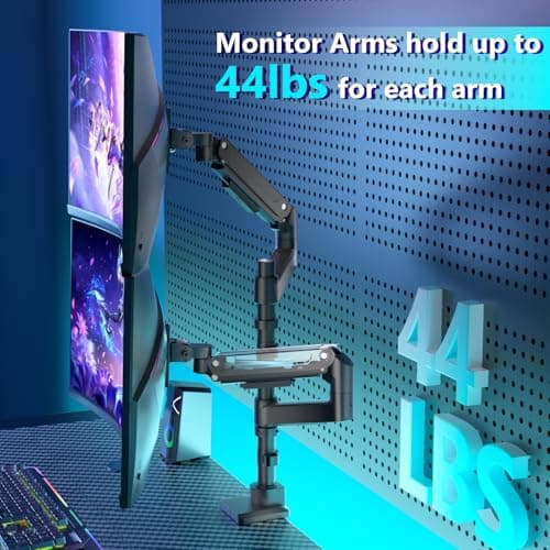 WALI Dual Monitor Mount for Ultrawide Heavy Duty Curved Monitor Stacking, Dual Monitor Arm Fits 13-49 Inch for Ultrawide Screens up to 44lbs, 49 inch Monitor Arm, Black 6