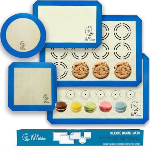 Silicone Baking Mat Set of 5-2 Half Sheets (Macaron & Cookie Circle On Mat) + 1 Quarter + 1 Round & 1 Square Size Silicone Baking Sheet - Nonstick & Easy to Clean - 100% Silicone Mats for Baking