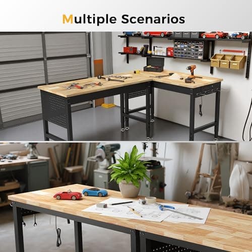 CAMMOO 47.64" Adjustable Heavy Duty Workbench, 2000 LBS Load Capacity Rubber Wood Work Table with Pegboard, Power Outlets, Work Bench for Garage, Workshop, Office, Home, Commercial 8