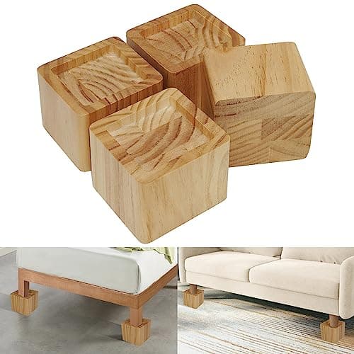 FONDDI 3 Inch Wood Bed and Furniture Risers - Lifts Up to 2200 Lbs for Beds, Couches, Desks, and Tables - Heavy Duty Bed Raising Blocks - Solid Wood Material - Set of 4