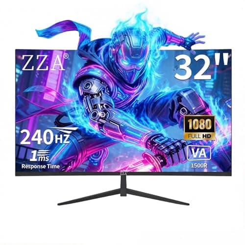 ZZA 32" 1K HDR Gaming Curved Monitor - FHD (1920x1080), 240Hz,1500R, 1ms, Extreme Low Motion Blur, FreeSync Premium, VESA Mountable, DisplayPort, HDMI