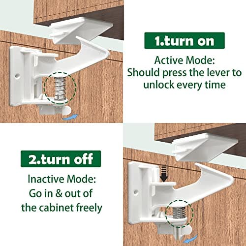 Vmaisi 12 Pack Cabinet Locks Child Safety Latches - Baby Proofing Cabinets Drawer Lock with Adhesive Easy Installation - No Drilling or Extra Screws (White) 5
