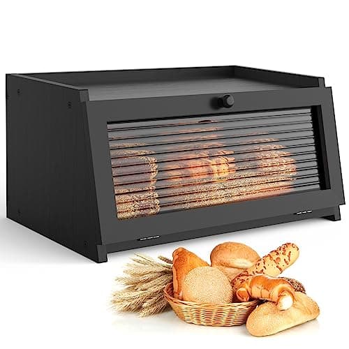 LOHASOK Bread Box for Kitchen Countertop Large Bread Box Farmhouse Bread Container Bread Storage with Window Bread Holder Black