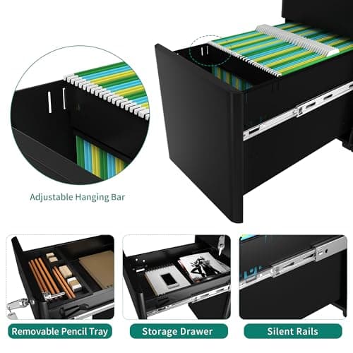 YITAHOME 3-Drawer Metal Filing Cabinet Office Drawers with Keys, Compact Slim Portable File Cabinet, Pre-Built Office Storage Solution for A4/Letter/Legal, Black 4