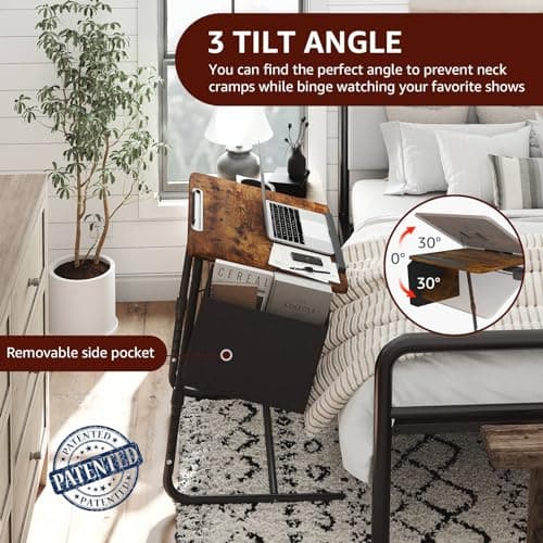 Folding TV Tray Adjustable Dinner - Trays for Eating On Couch Wooden Tables Mate Stand Foldable Desk with Cup Holder Portable 5