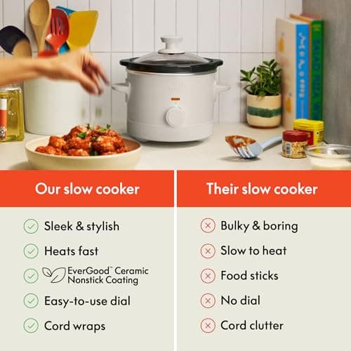 bella 1.5 Qt Slow Cooker with 3 Heat Manual Control, Ceramic Nonstick Coating, Dishwasher Safe Stoneware Pot and Tempered Glass Lid, Tangle Free Cord Wrap & Cool Touch Handles, Oatmilk 7