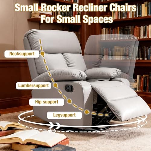hzlagm Swivel Rocker Recliner, Rocking Chair Nursery, Small Rocker Recliners for Small Spaces, Living Room, Bedroom, Nursery, RV, Light Grey 8
