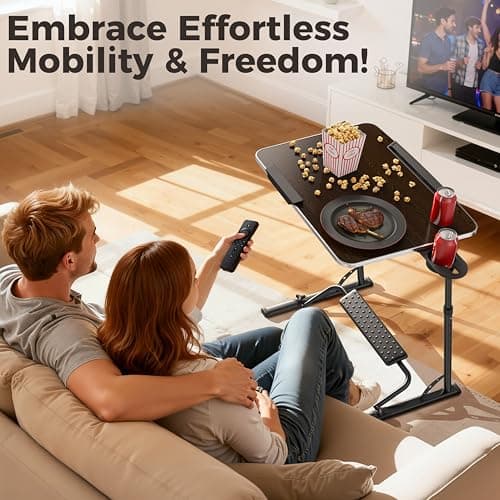 FoldWise Upgraded Folding TV Tray Table - Extra Large & Sturdy Laptop Table for Couch, Height & Angle Adjustable Desk for Dinner, Work & TV - Includes Footrest, Cup Holder, iPad Holder & Edge Stopper 8