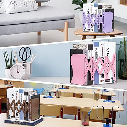 Aobopar Adjustable Book Ends, Metal Bookends for Heavy Books, Desk Book Holder for Shelves, Book Organizer for Desk, Suitable for Office, Home and School Use (Black) 5