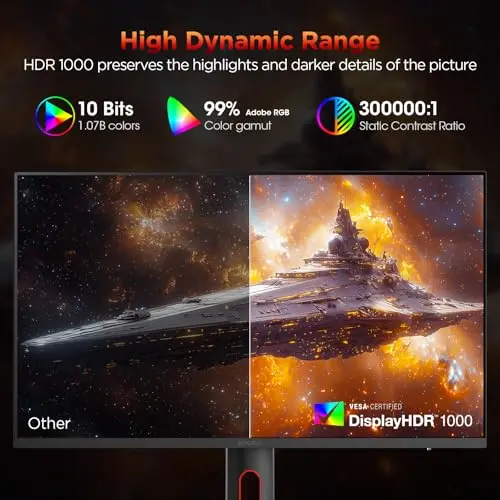 KOORUI Monitor, 27” Mini-LED IPS Panel 200Hz Gaming Monitor,1440P PiP/PBP Computer Screen, 1ms HDR 1000 Display, 97% DCI-P3, Height Adjustable, HDMI/DisplayPort, S2721PM 5